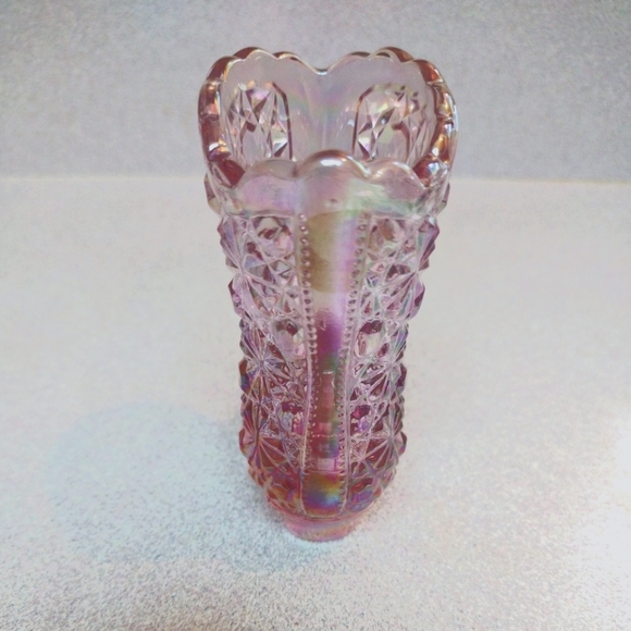 Vintage 70's FENTON Pink Iridescent Daisy  & Button C1990HZ Art Boot 4.25" - Picture 4 of 9
